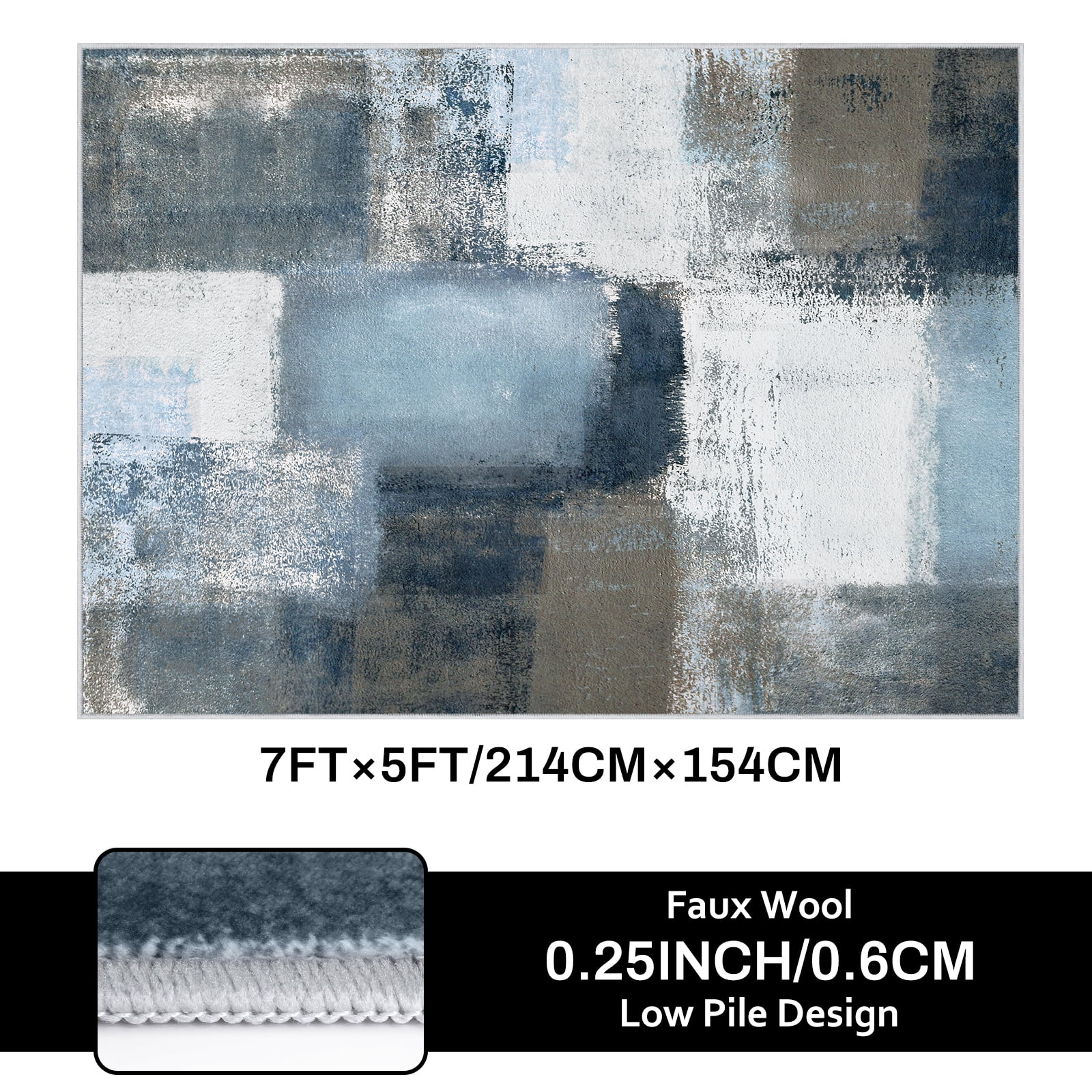 Bleum Cade Modern Abstract Area Rug 5x7,Large Rugs for Living Room, Machine Washable Rug Indoor Rugs for Bedroom, Non-Slip Low-Pile Soft Carpet for Bedroom, Dining Room Office,Blue