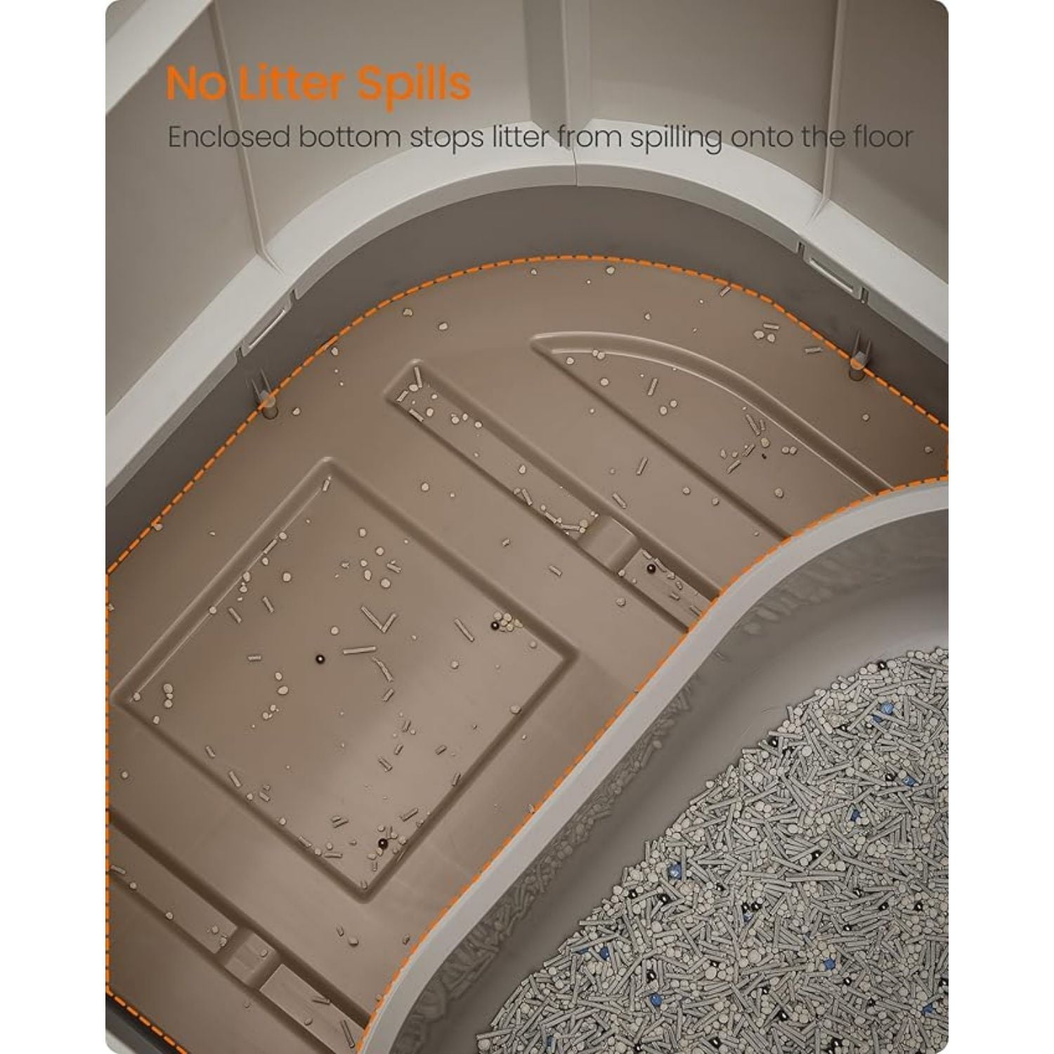Cat Litter Box with Lid, XL Enclosed Litter Box with Slide-Out Tray, Scoop, Brush, Anti-Tracking, for Cats of Different Sizes, Oatmeal and Warm Gray