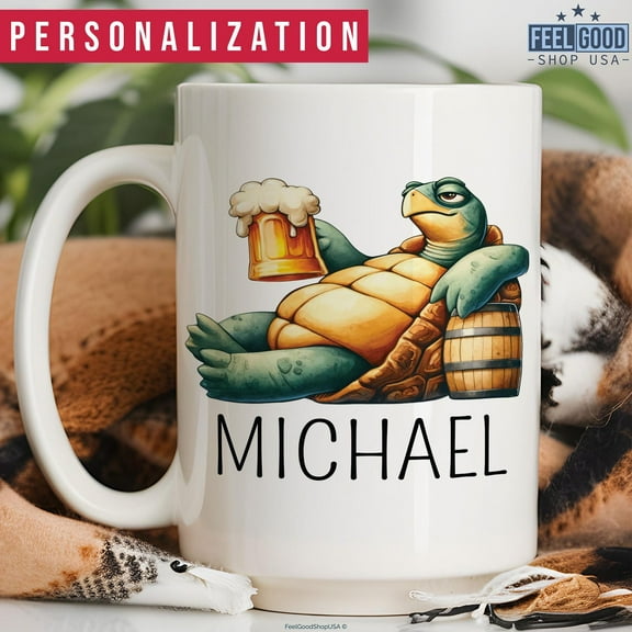 Turtle Drinking Beer Mug, Personalized Tortoise Drinking Beer Gift, Custom Beer Name Mug, Beer Coffee Mug, Beer Cup, Gift For Beer Lovers, Ceramic Mug 11Oz