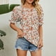 thumbnail image 3 of Blusa de manga con volantes estampada, cuello redondo, borde elástico, blusa informal para mujer, citas, naranja, M, 3 of 6