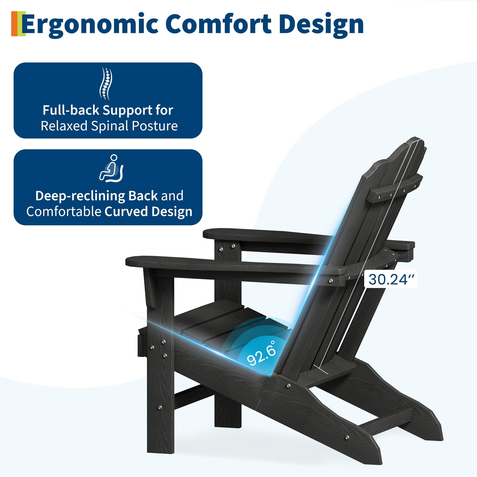 HDPE Adirondack Chair Set of 2, Wood Texture Patio Furniture, Outdoor Lawn Chair for Garden Backyard Deck Poolside