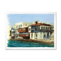 Designart 'Impression Old Houses On The Island of Mykonos Greece' Nautical & Coastal Framed Art Print