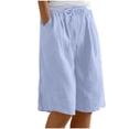 thumbnail image 3 of ClodeEU Women's Linen Blend Knee Length Shorts,Casual Summer Bermuda Pants Light Blue,Womens Plus XXXL, 3 of 9