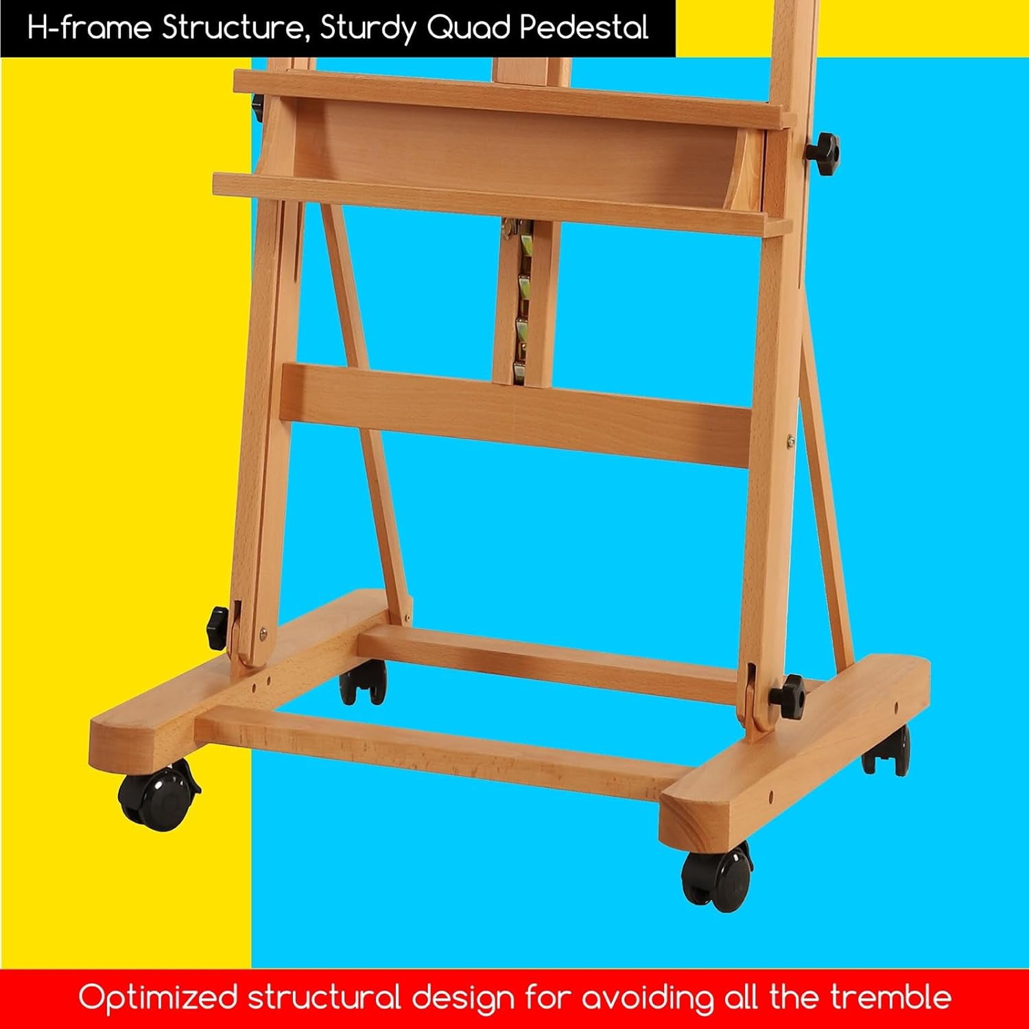 Easel Stand for Painting and Display, Adjustable H Frame Floor Art Easel for Drawing, Heavy Duty Beech Wood Hold Canvas up to 146", 4 Wheels & Storage Tray - Professional for Sign, Studio