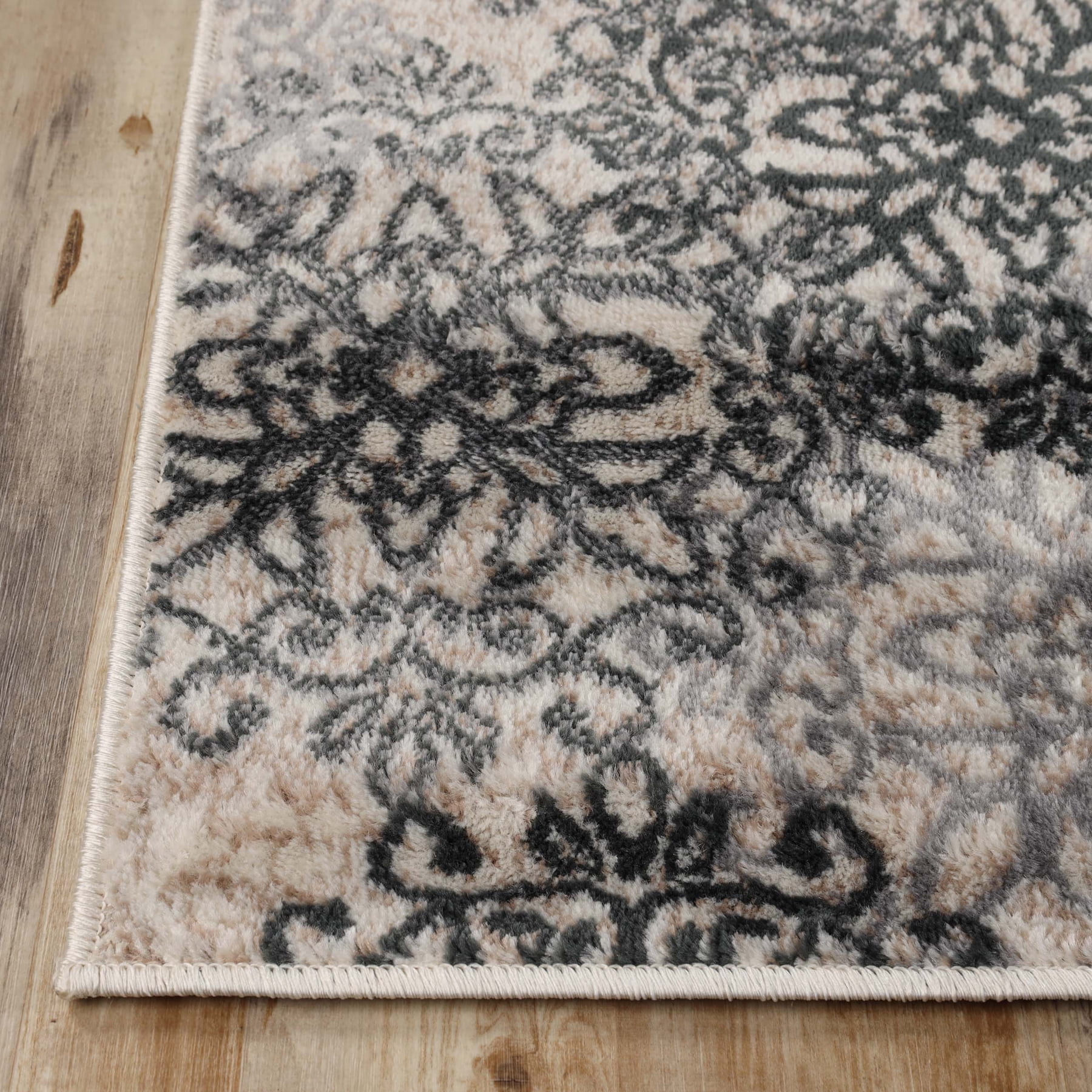 Superior Modern Floral Scroll Pet and Kid-Friendly Indoor Runner Rug, 2'7"x12', Oatmeal