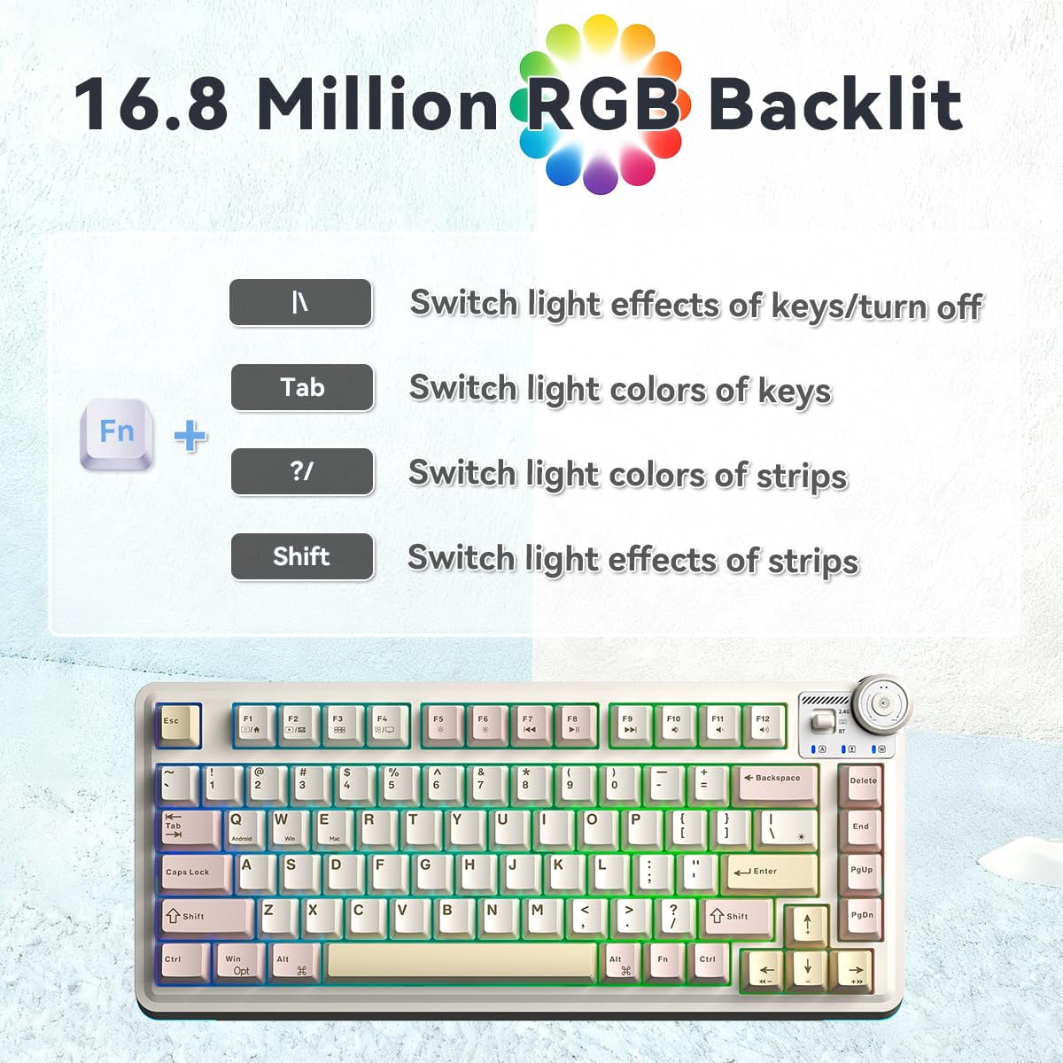 Aula AU75 Wireless Mechanical Keyboard, Hot Swap Gasket Gaming Keyboard with Knob, 4000mAh, 75% Five-Layer Padding PBT Keycaps, Pink
