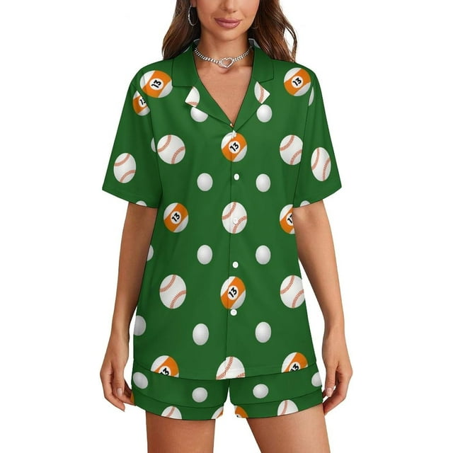 Sdmnsg-T Ensemble de Pyjama Coloré de Baseball Golf pour Femmes Shorts Ensemble Deux Pièces Manches Courtes