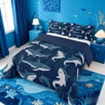 thumbnail image 2 of meiyoeat Sea Animal Shark Full Size Comforter Sets For Boys,Ocean Wildlife Print Bedding Comforter Set For Kids,Navy Blue Reversible,3-Piece, 2 of 7
