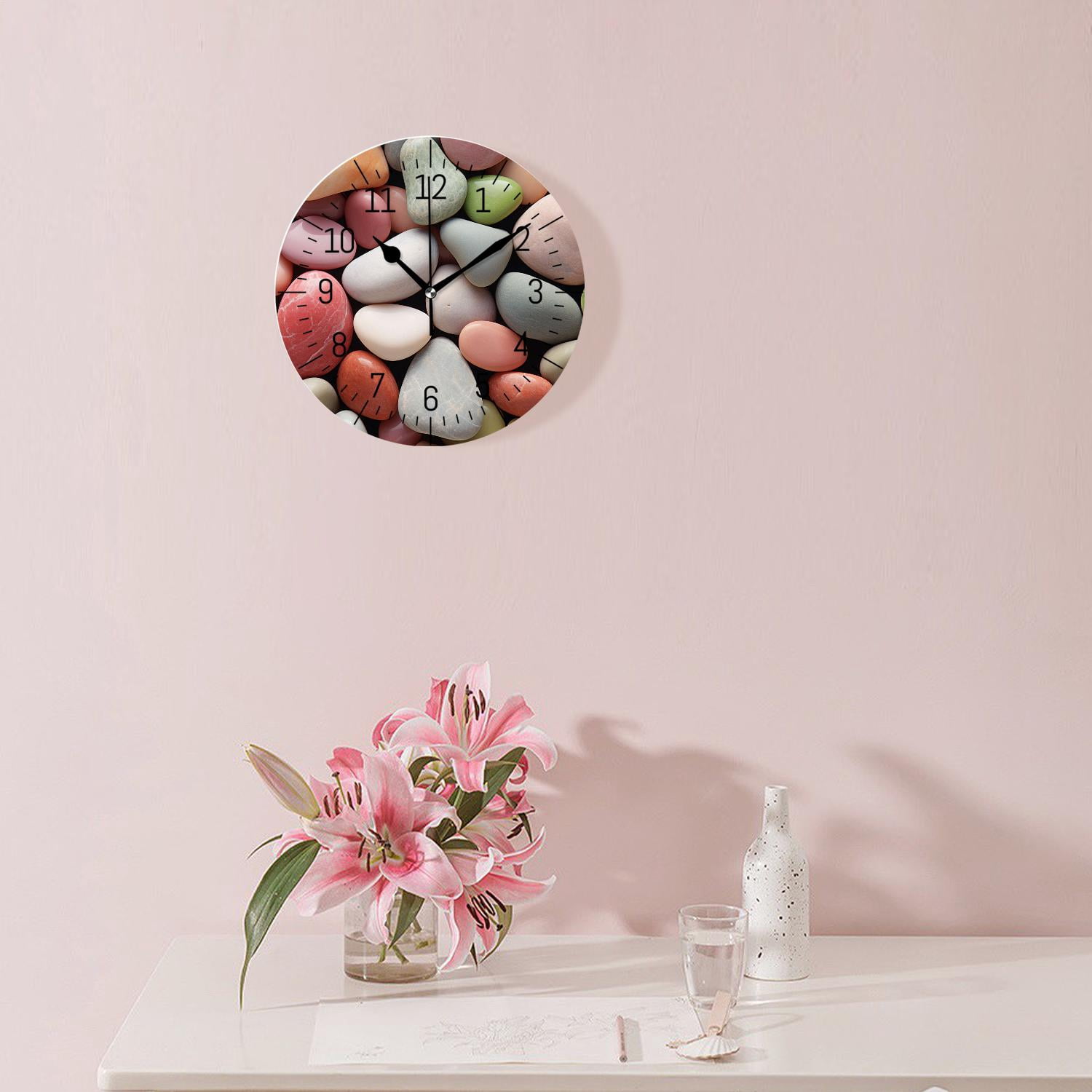 12 Inch Wall Clock Battery Operated Silent Clock Decorative for Office, Kitchen, Outdoor, Living Room，Cobble Stone Picture