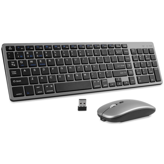 102 Keys Wireless Keyboard and Mouse Combo, 2.4G Bluetooth Dual-Mode Rechargeable Cordless USB Keyboard and Mouse, Silent Keyboard and Mouse with Multimedia Keys for Computer/Laptop/Windows/Mac,Black