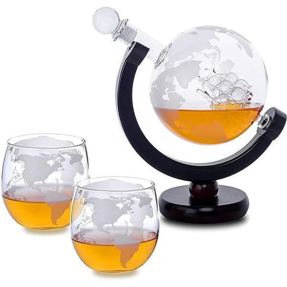 Decantador de Whisky Bluelander 850 ml con 2 Vasos de vidrio