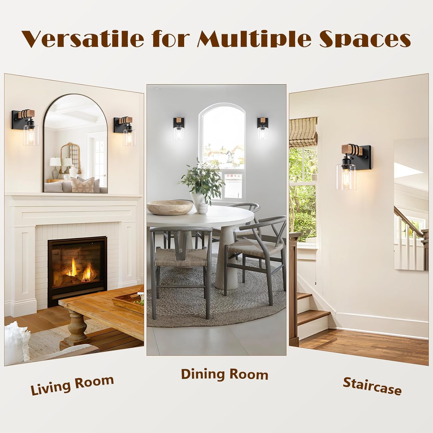 Set of 2 Wall Sconces Farmhouse Matte Black Bathroom Vanity Light with Clear Glass Shades Indoor Wall Mount Lighting Fixtures for Bedroom Living Room Mirror Kitchen
