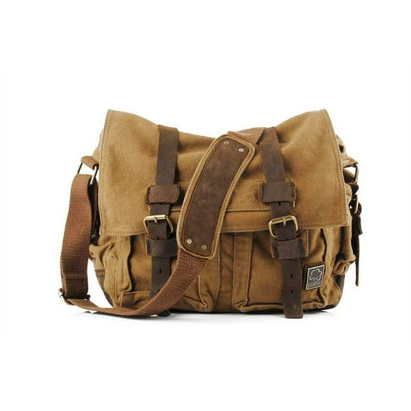 Sechunk Canvas Leather Messenger Bag Shoulder Cross Body Men Military Travel Laptop Camera Purse small-13‘’