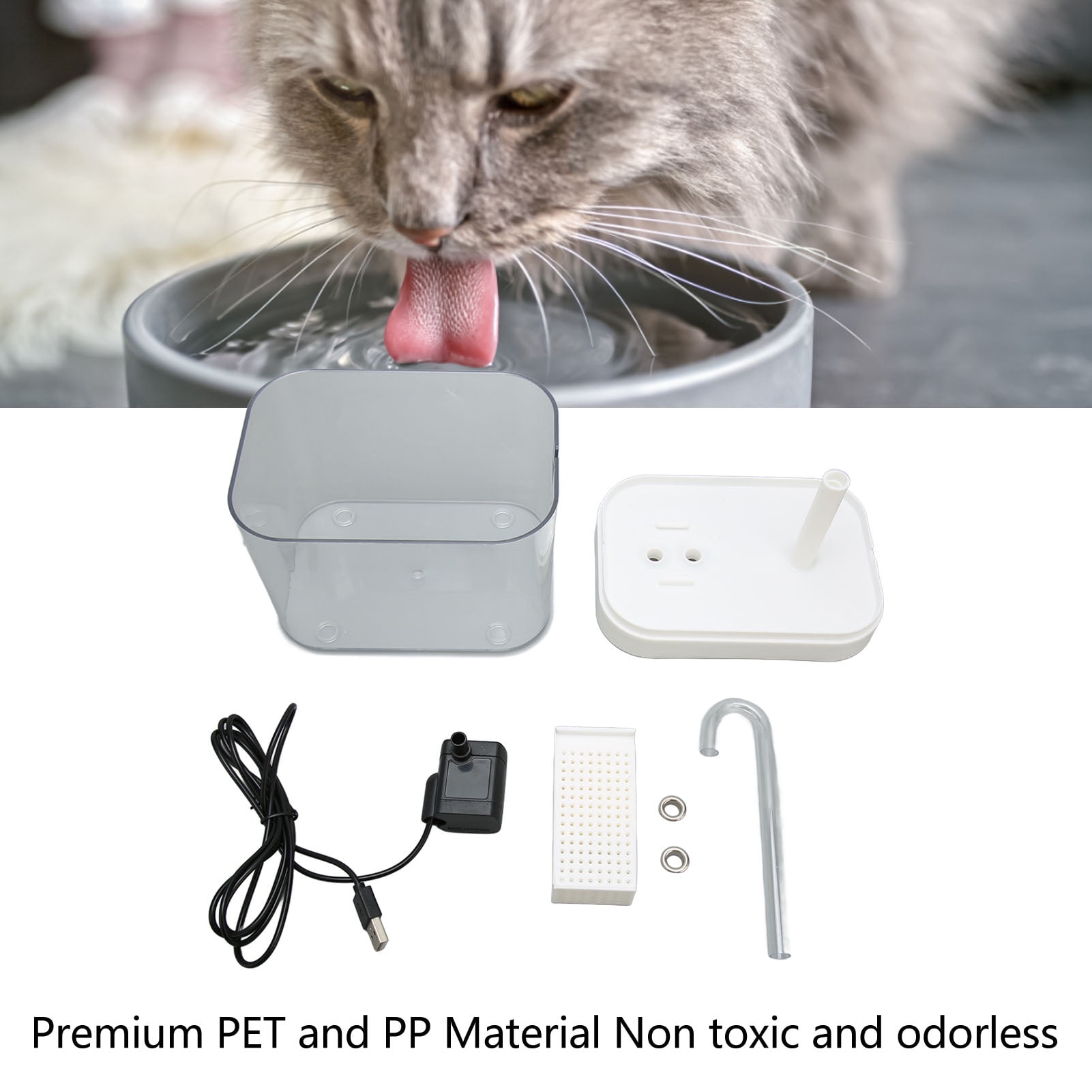 NFTIGB Cat Water Fountain Automatic Quiet USB Powered Transparent Pet Water Dispenser with Elbow Tube 1.5L / 50.72 oz White Lid
