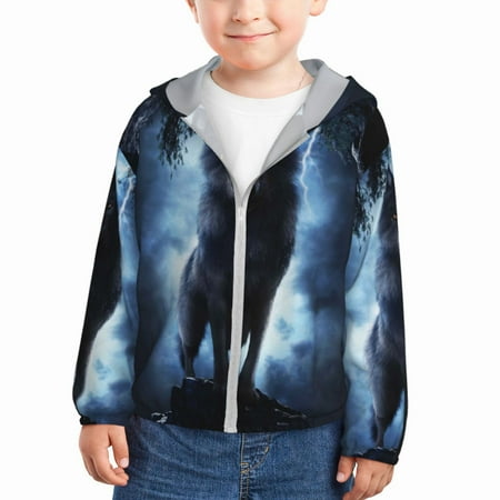 

Lukts Night Scene of Wolves Print Children s Long-Sleeved Sun Protection Clothing Hooded Sweatshirts for Boys and Girls Outdoor Sports-5 Years