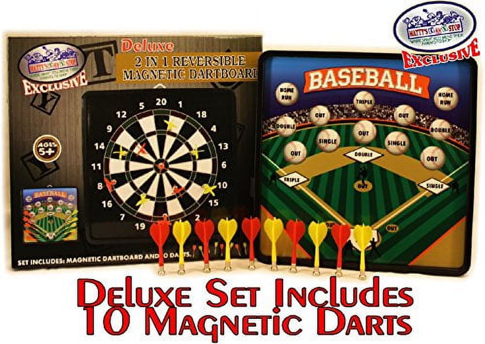 Deluxe 2-in-1 Reversible Magnetic Dartboard (Dart Board) with 10 Darts, Featuring Standard Darts & Baseball Games - "Matty's Toy Stop" Exclusive