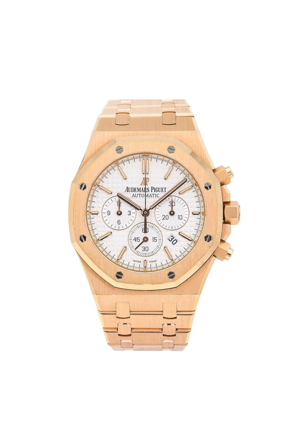 Pre-Owned Audemars Piguet Royal Oak Chronograph 26320OR 41MM White Dial With Rose Gold Bracelet