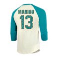 thumbnail image 3 of Men's Majestic Threads Dan Marino Cream/Aqua Miami Dolphins Retired Player Name & Number 3/4 Raglan Sleeve T-Shirt, 3 of 3