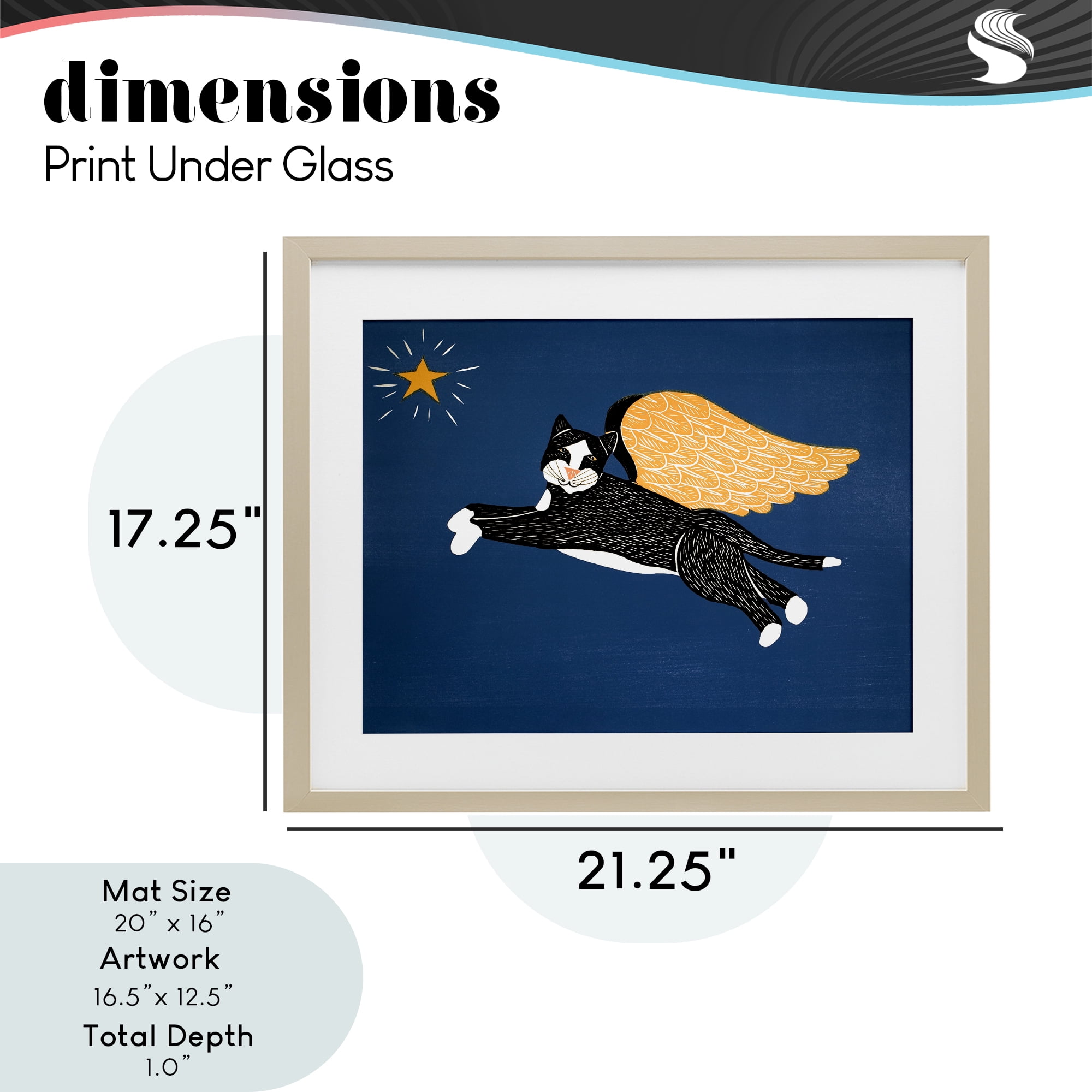 Angel Cat with Star Birch Framed Print Under Glass, design by Stephen Huneck