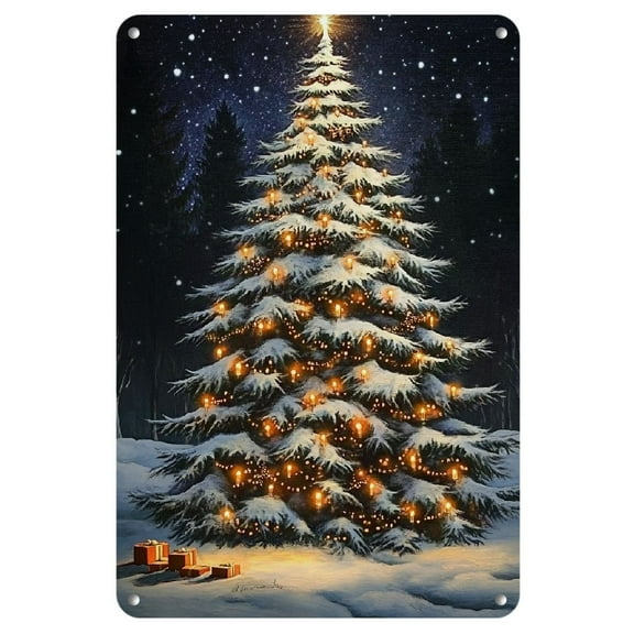 Room Decor 1pc Rustic Iron Christmas Tree Metal Sign, 8x12 Inch, Lighted Holiday Wall Decor for Home, Kitchen, Bedroom, Garden, Bathroom, Garage, Office - Antique Finish, Easy to Hang, Reusable Trim