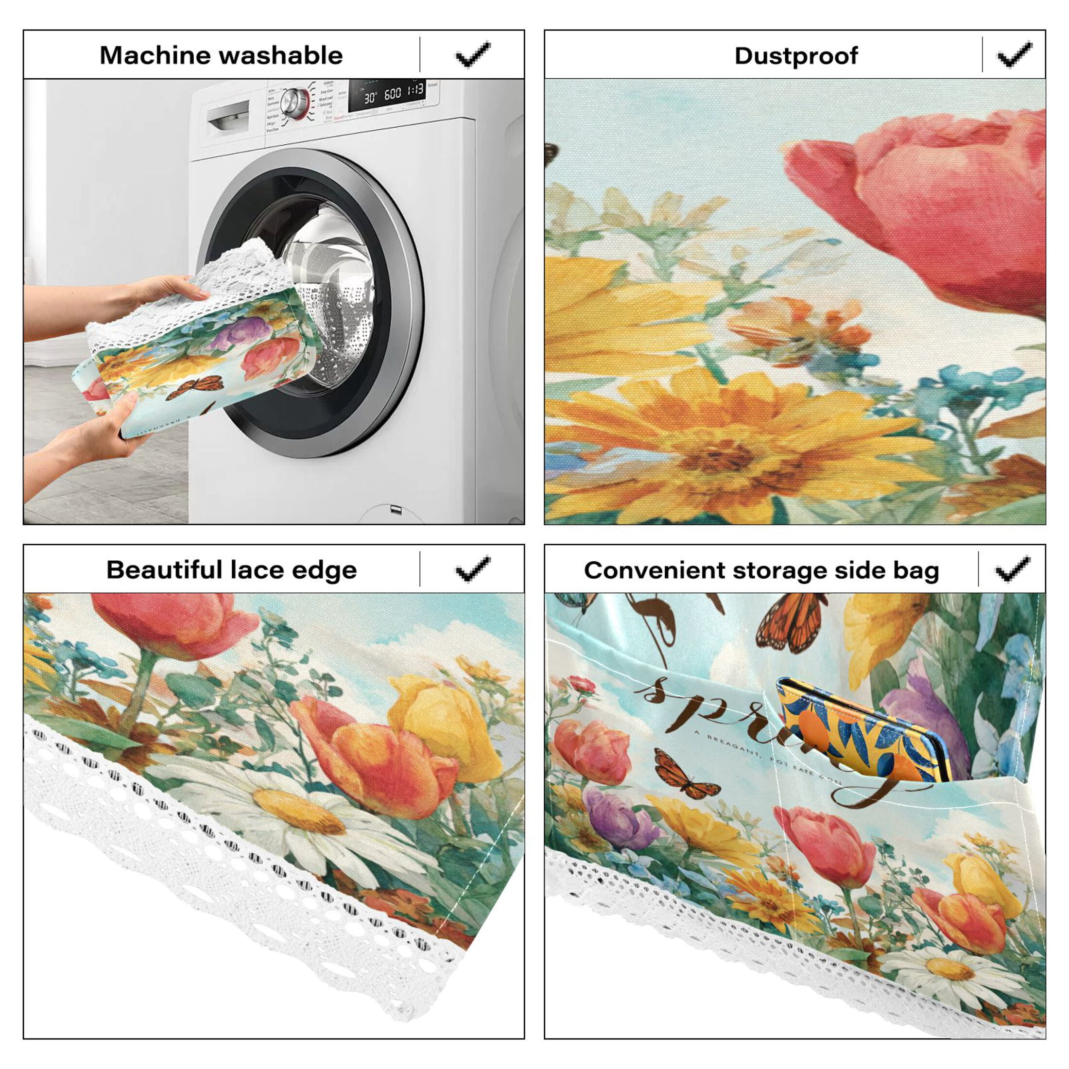Wobogo Watercolor Spring Garden Washing Machine Cover Dustproof Washer Dryer Cover Waterproof Laundry Room Decorative Protector
