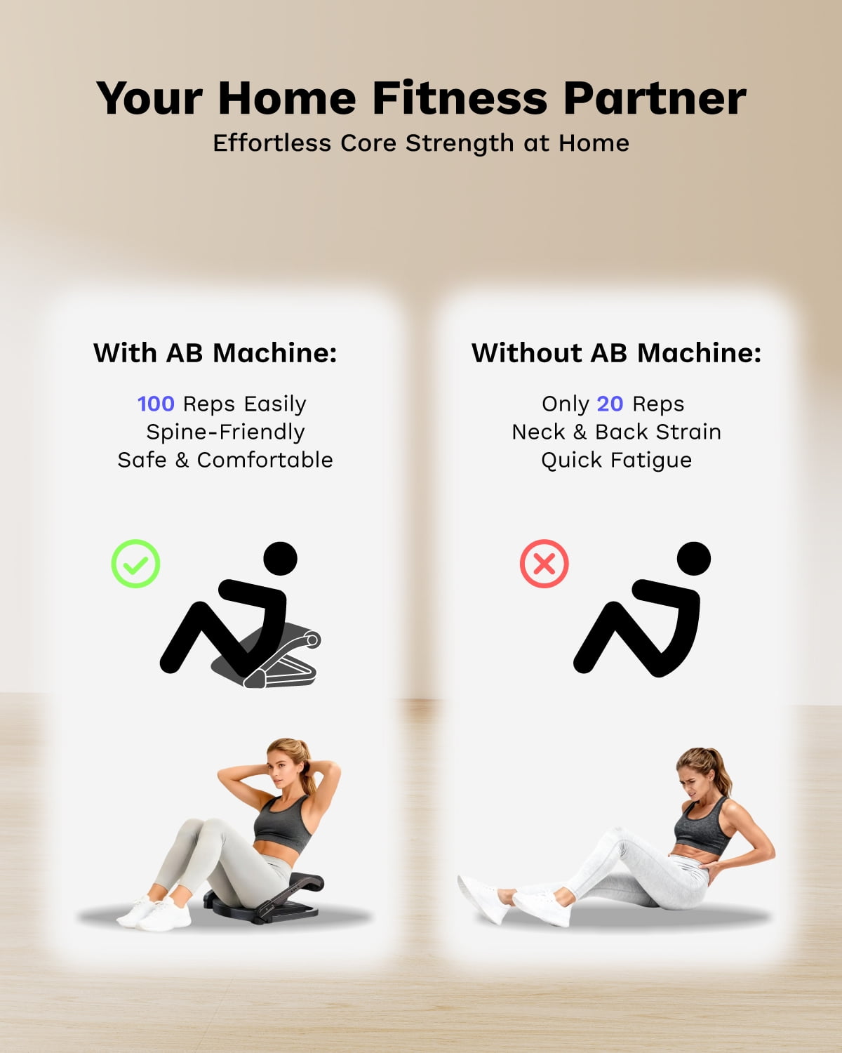 AIRHOP Ab Machine for Stomach Workout,Sit up Exercise Equipment with 4-Speed Adjustable and Automatic Rebound, Home Gym Abdominal Exercise for All Ages