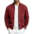 thumbnail image 2 of FRSASU Men's Suede Bomber Jacket Zip‑Up Stand Collar Long Sleeve Casual Lightweight Outerwear with Side Pockets Red, 2 of 9
