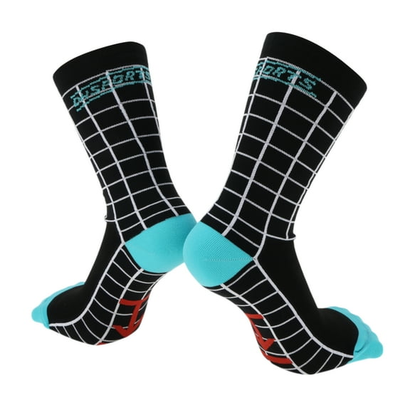 Unique Bargains Cycling Socks Quick-DryingSweat-Absorbent Anti-Friction Outdoor Bike Socks Black White Size l Neutral and Universal 1 Pair Grid