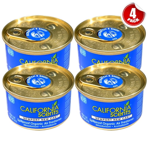 California Scents Car Air Freshener Home Office Scent New Port New Car Spillproof Can 4 Pack