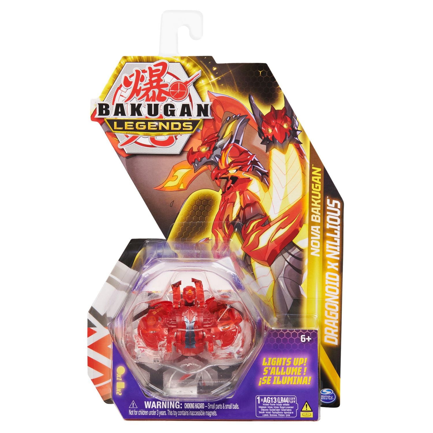 Bakugan Legends, Nova Bakugan, Dragonoid X Nillious Bakugan Lumineux, figurines articulées, 1 carte Personnage et carte Portail Métallique, jouets pour garçons à partir de 6 ans