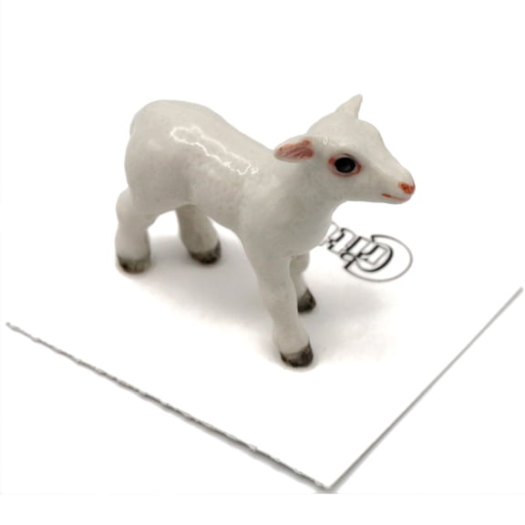 Little Critterz White Lamb Barley Hand-painted - Home Decor Animal Decorative Figurine Birthday Gift - Miniature Porcelain Figurine