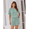 thumbnail image 6 of Wrongduck Women's Elegant Ribbed Romper 2026 Short Sleeve Loose Fit Jumpsuit with Keyhole Back and Pockets Vacation Beach One Piece Outfit, 6 of 13