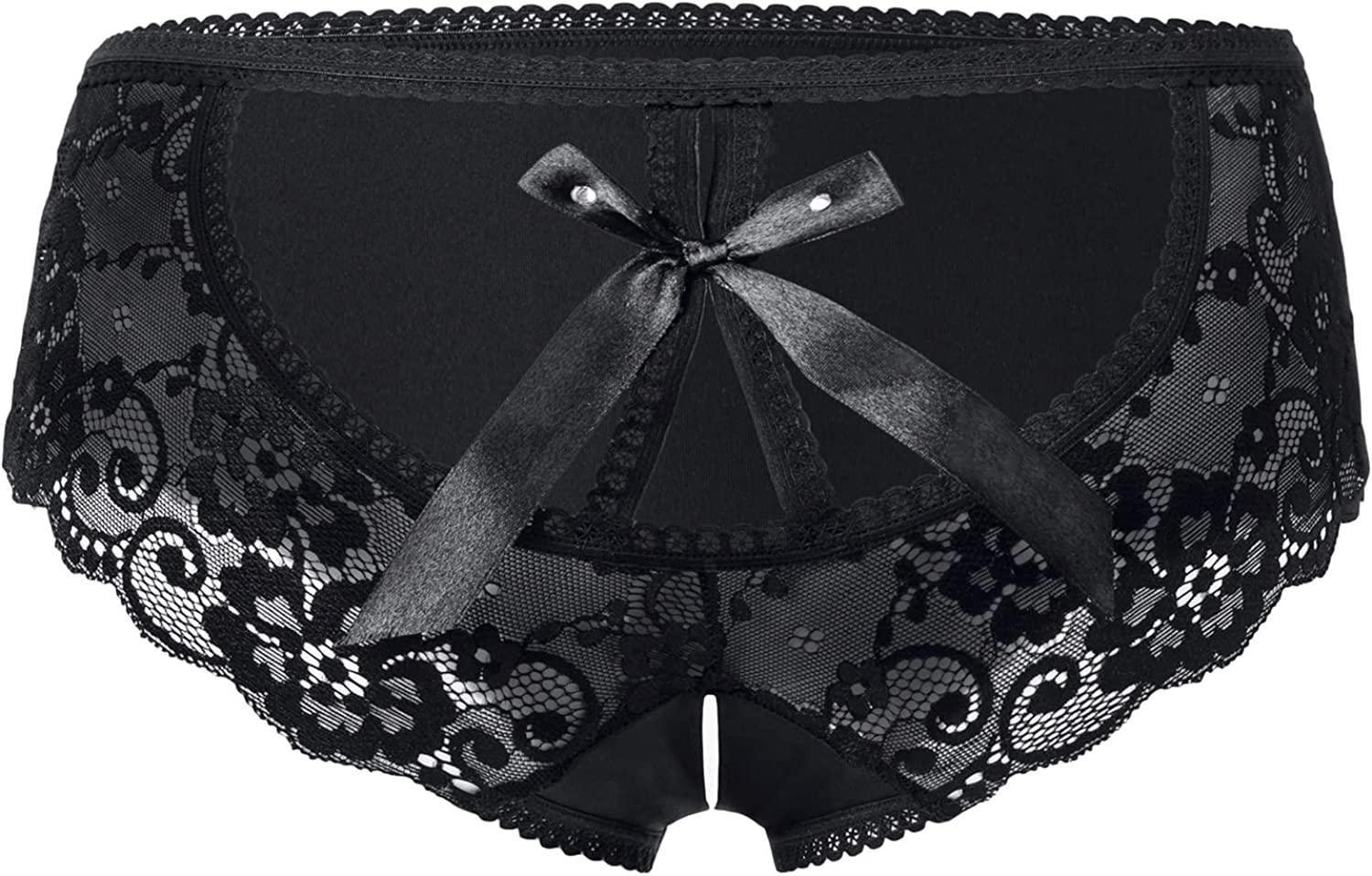 PERAMBRY Women's Lace Stretch Sexy Thong Bikini Panties Bow Tie Breathable Fashionable