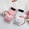 thumbnail image 1 of For Samsung Galaxy Z Flip4/Flip3 5G Phone Case，Shockproof Luxury Warm Plush Bear Case Cover,PC Slim Stand Cover With Lanyard, 1 of 5