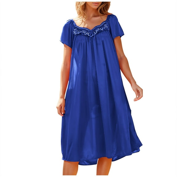 Tsesme Women's Long Nightgown Short Sleeve Sleepwear Loungewear Semi-Transparent Princess Flowy Dresses