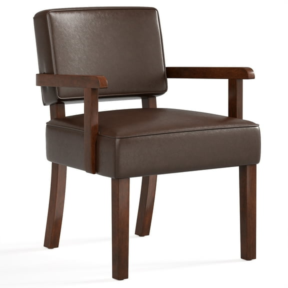 FAGAGA Mid Century Modern Accent Chair, Upholstered Oversized Chair, Ergonomics Armchair for Living Room, Reading Room, Reception Room, Bedroom, Dorm | Leather Cherry