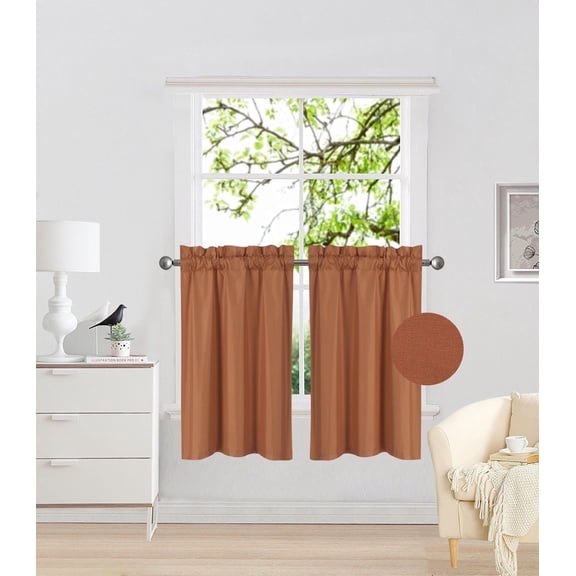 RS5 2-Piece Brick Microfiber Blackout Window Curtain, Two (2) Rod Pocket Panels 30"X 36" Each