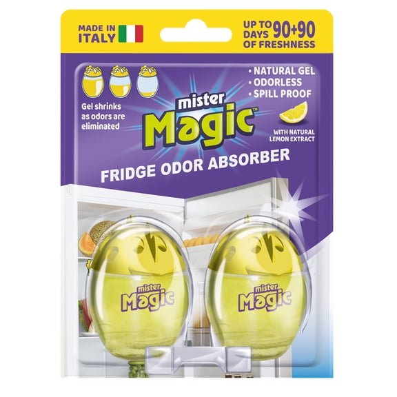 Mister Magic Fridge Odor Absorber Air Fresheners, Gel, Lemon, 90 Days, 2 Count, 1 Pack