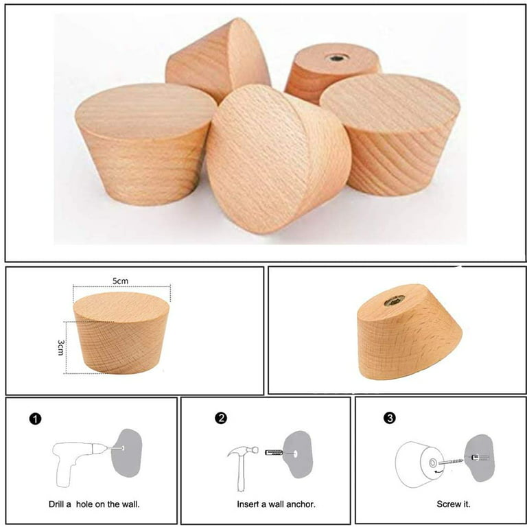 Natural Wooden Wall Hooks - Pack of Wall Mounted Hook - Modern