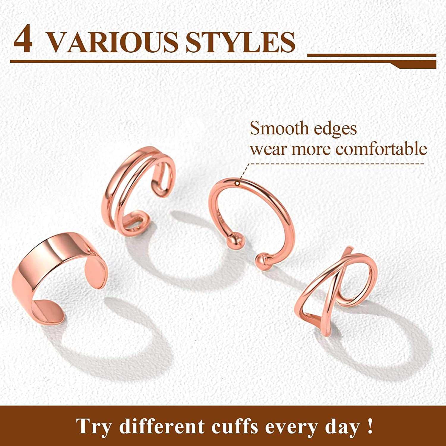ChicSilver 4 PCS S925 Sterling Silver Criss Cross Ear Clips Non Piercing Earrings Sets Ear Cuff Cartilage Earring for Women(Rose Gold) | Clearance