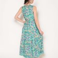 thumbnail image 5 of Women's Sleeveless Tiered Maxi Dress with Vibrant Abstract Print and Tassel Tie Detail- Green,Medium, 5 of 7