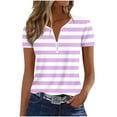 thumbnail image 5 of Guluxicc V Neck T Shirts for Women Short Sleeve Stripe Printed Half Zipper Cozy Fit Tops Spring Summer Womens Shirts, 5 of 6