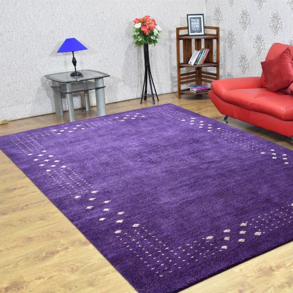 Rugsotic Carpets Handmade Rugs Hand Knotted Loom Rectangle 6'x9' Purple Silk Mix for Indoor Use