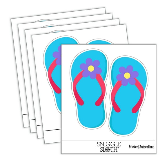 Cute Floral Flip Flop Sandals Car Window Bumper Water Bottle Phone Tablet Laptop Waterproof Vinyl Decal Sticker Set 5-Pack - Gloss Finish - 2.0"