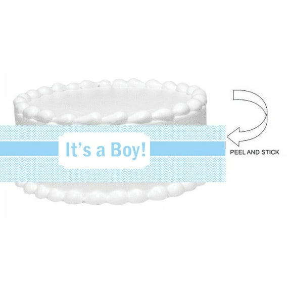 Chevron Blue Polka Dots Baby Shower Baby Boy Peel and Stick Edible Cake Decoration Image Wrap Ribbon
