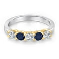 thumbnail image 3 of Gem Stone King 925 Silver and 10K Yellow Gold Lab Grown Diamond and Blue Sapphire Wedding-Bands Ring for Women | 0.95 Cttw | Round 3.5MM | Gemstone April Birthstone | Size 7, 3 of 6