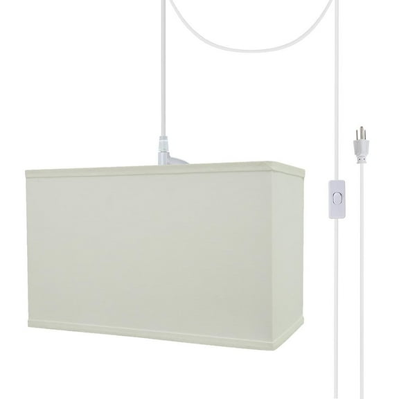 Aspen Creative 76005-21 One-Light Plug-In Swag Pendant Light Conversion Kit with Transitional Hardback Rectangle Fabric Lamp Shade, White, 16" width