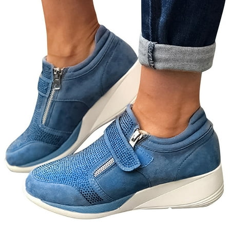 

HaiMao Women s Orthopedic Rhinestone Sneakers Clearance Arch Support Walking Fashion Casual Glitter Bling Shoe Blue 6(37)