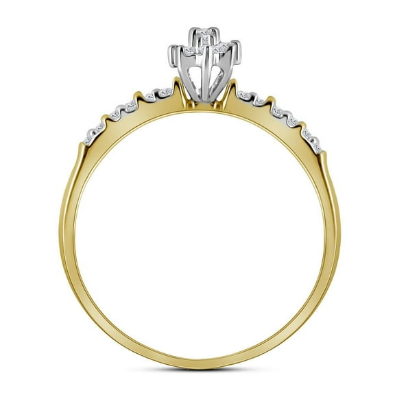 10K Yellow Gold Womens Round Prong-set Diamond Oval Cluster Ring 1/4 Cttw, Womens Size: 5-10