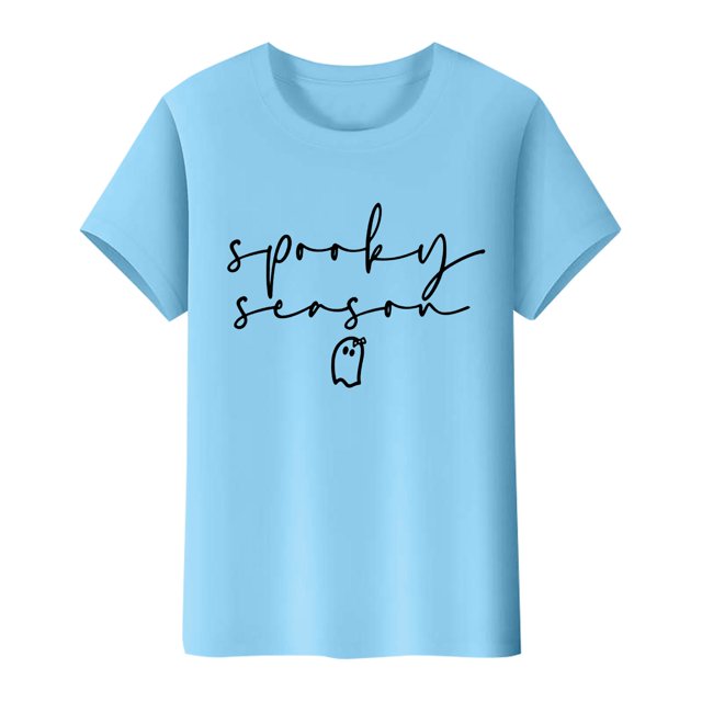 NMMUED T-Shirts d'Halloween pour Femmes Hauts et Chemisiers pour Dames Cadeaux d'Halloween pour Femmes T-Shirts à Col Rond pour Femmes T-Shirts Graphiques pour Femmes Vêtements d'Halloween pour Femmes Bleu Pâle TTG